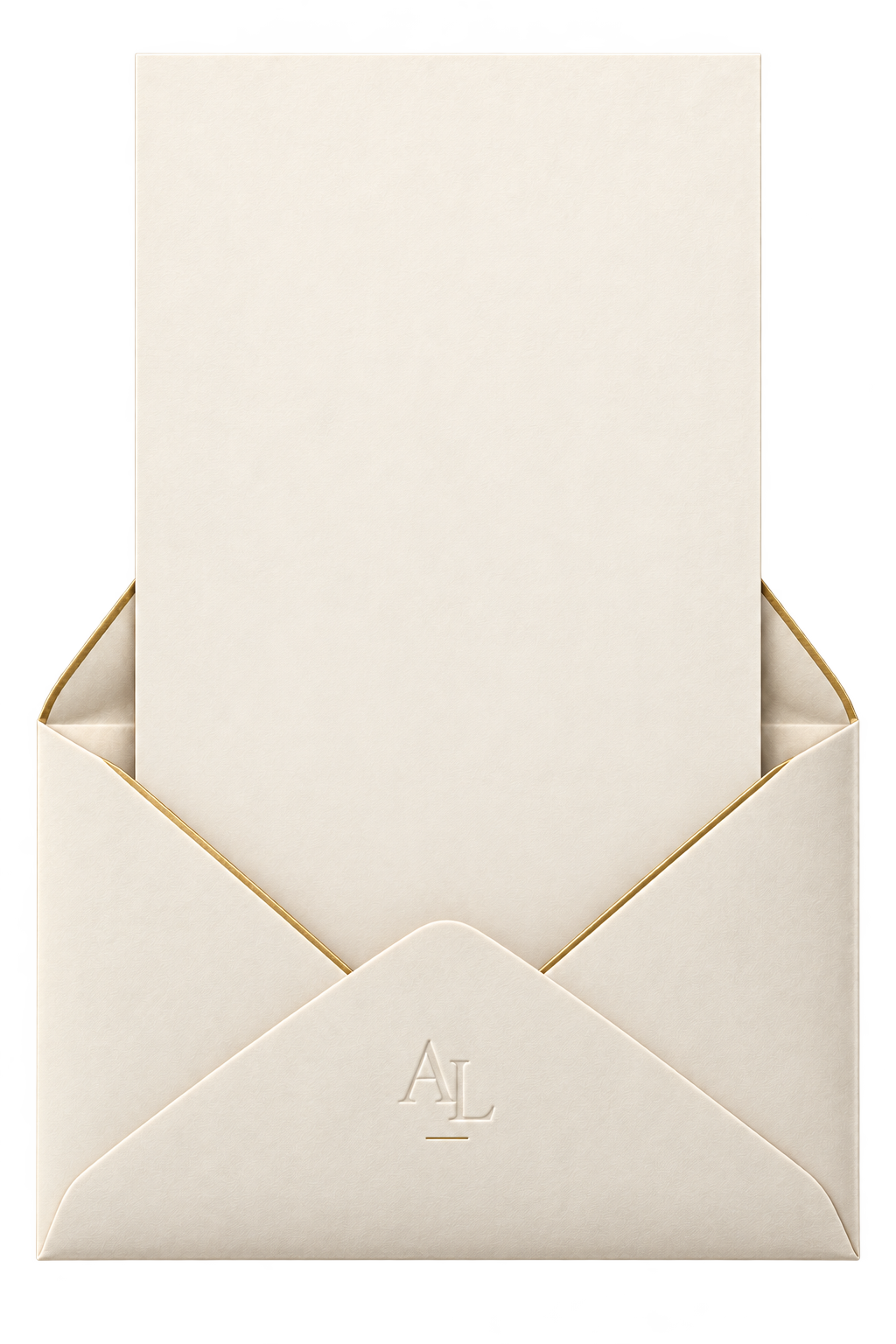 Ivory envelope with embossed AL monogram