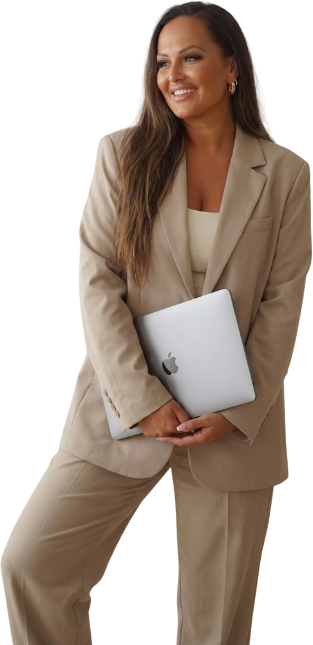 Apriel Louise holding a laptop